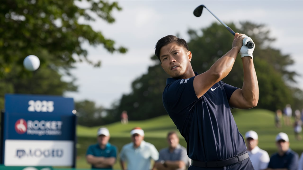  Collin Morikawa tees off on Day 1 at Rocket Mortgage Classic 2025.
