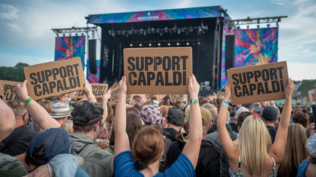 Crowd singing with Capaldi at Glastonbury Pyramid Stage 2023