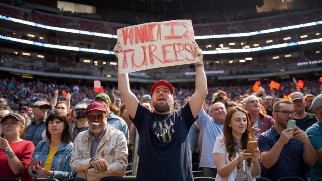 Fans waving signs and singing along during Luke Combs’ set