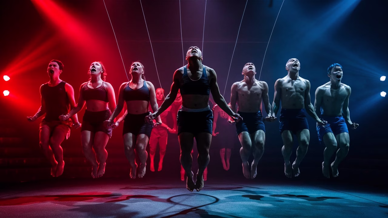 Squid Game Season 3 finale jump rope round scene with eerie lighting