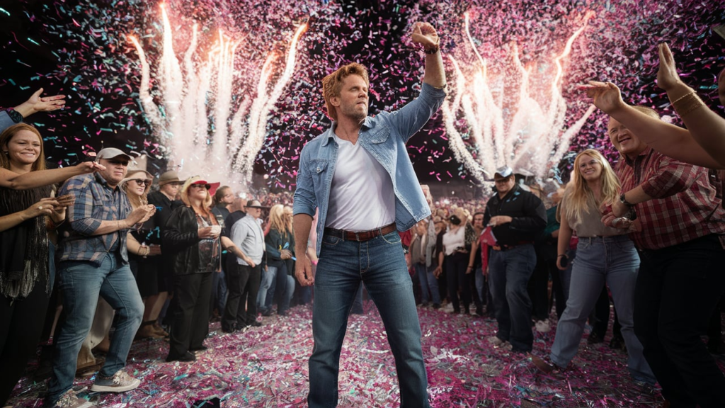 Confetti falls on Luke Bryan and a joyous crowd during the final song.