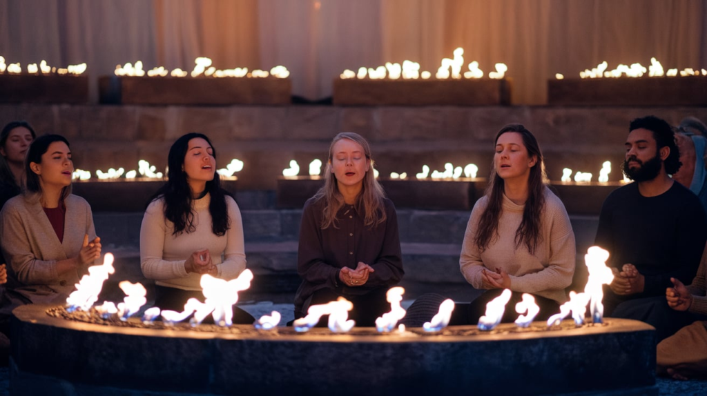  “Thousands chanting the Biggest Mantra for Peace at Sacred Space”