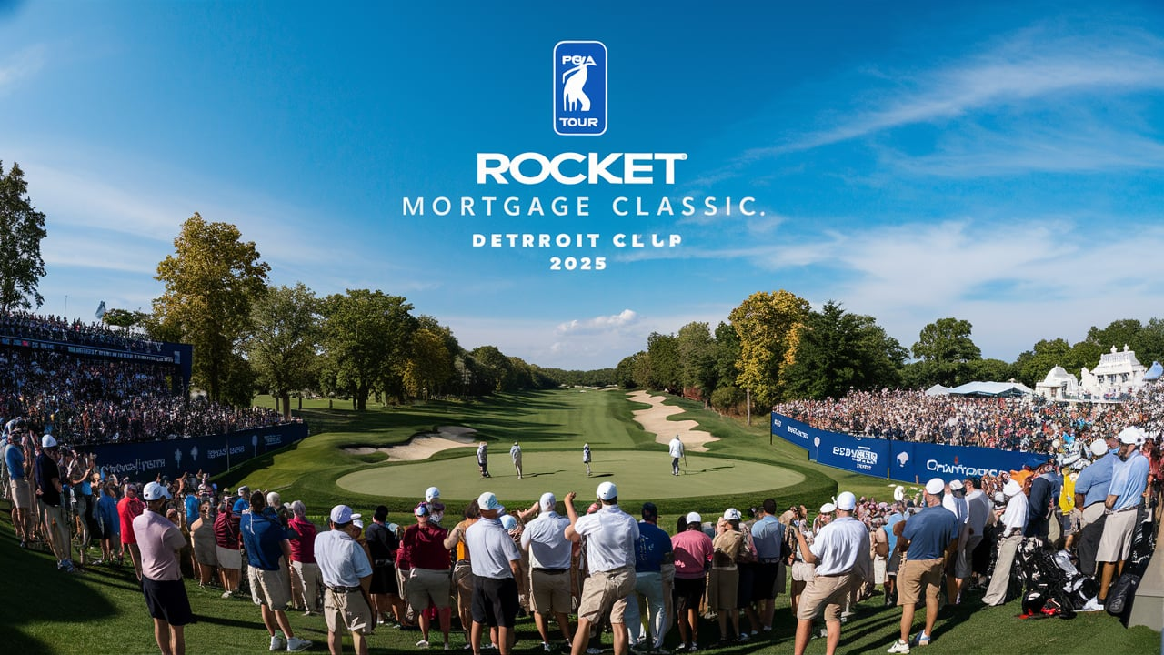 A wide shot of Detroit Golf Club during Day 1 of the Rocket Mortgage Classic 2025.