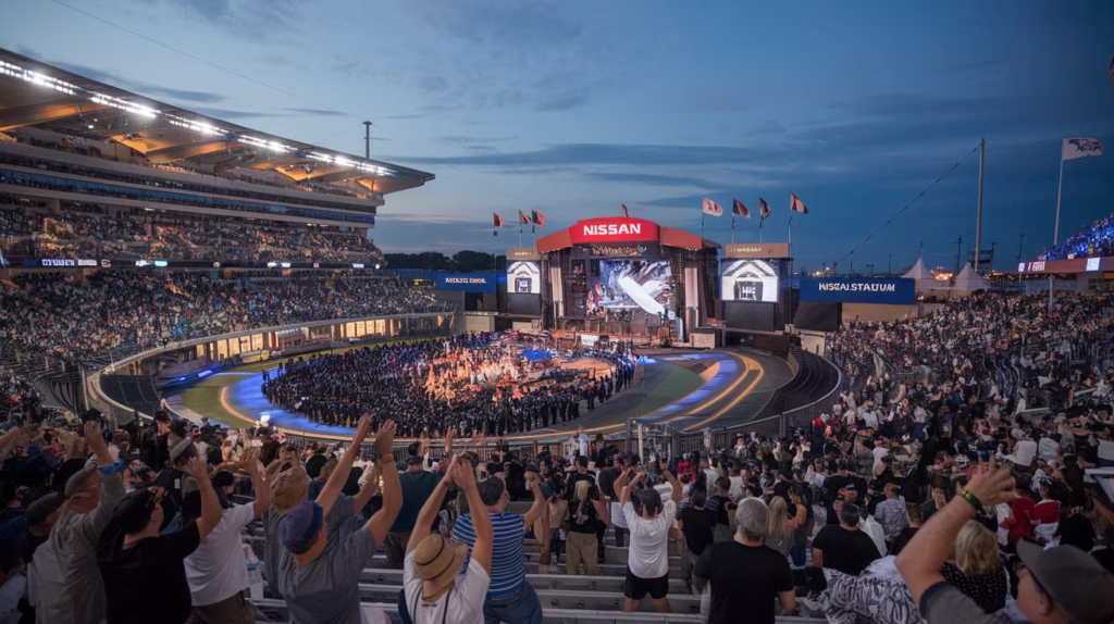 Nissan Stadium crowd at CMA Fest holding signs and singing along