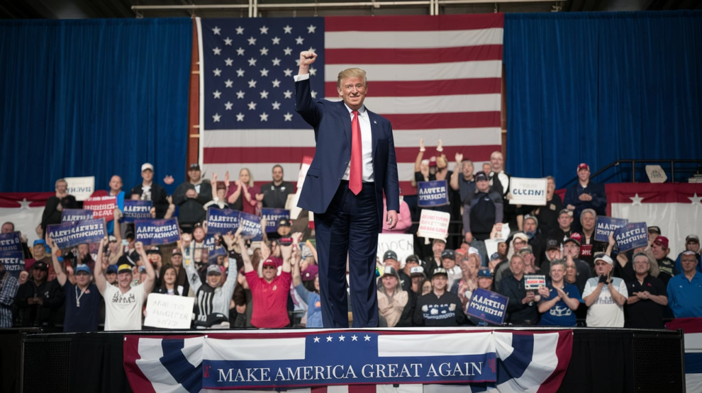 Donald Trump celebrates military strike during campaign rally