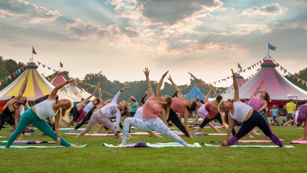 “Morning yoga wellness workshop at Glastonbury”