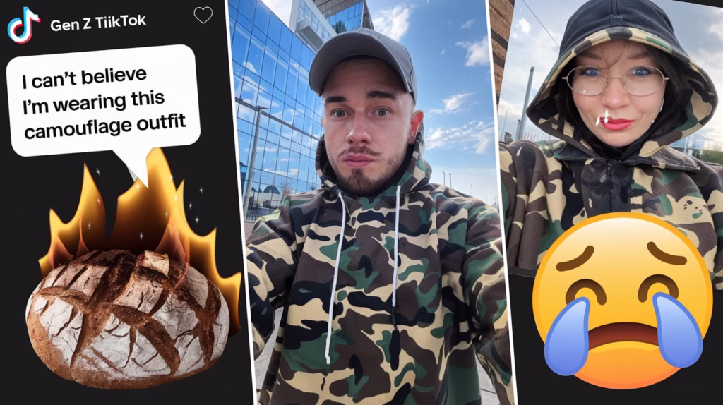 Gen Z war memes on TikTok showing bread, camouflage fashion