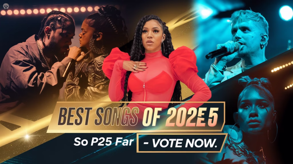 Best Songs of 2025 collage with Kendrick Lamar, SZA, Sabrina Carpenter, and Alex Warren

