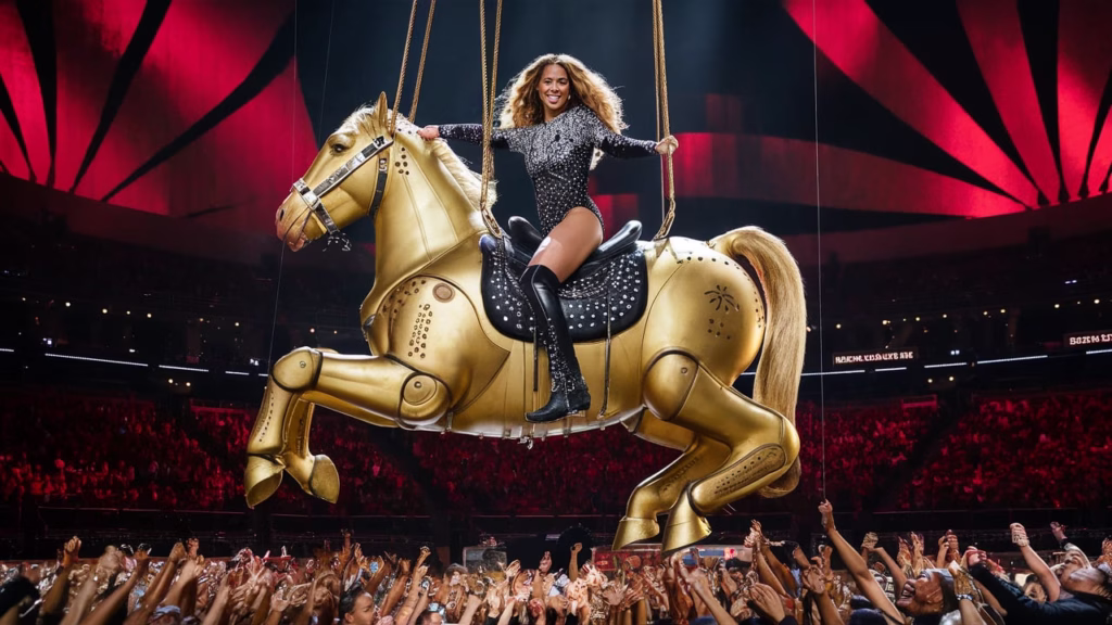Beyoncé rides gold mechanical horse during Cowboy Carter concert in Atlanta