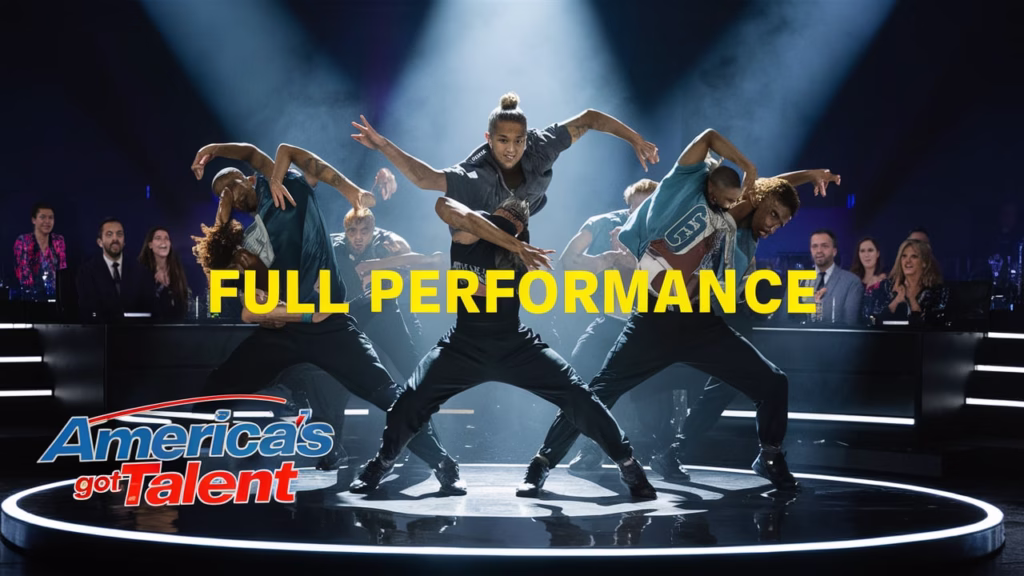 GRV Dance Crew performing on America’s Got Talent 2025 stage with viral choreography and standing ovation from judges.
